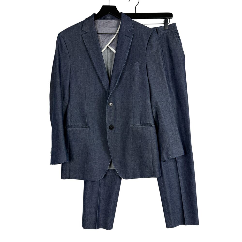 Salvatorre Ferragamo Italy City Fit 2 Piece Suit Cotton Blue - 40R 30x30